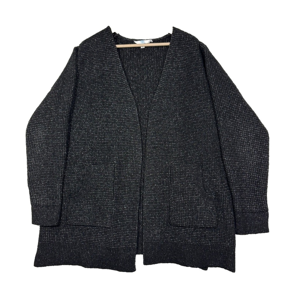 Chunky Open Cardigan Womens XXL (20) Black White Pockets Grandpa Dad Grunge - Picture 2 of 9
